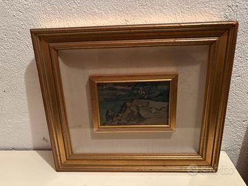 Quadro con miniatura paesaggio - cornice dorata