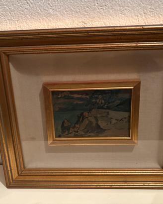 Quadro con miniatura paesaggio - cornice dorata