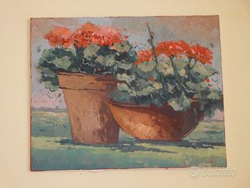 Dipinto olio su tela di Elio Roberti "Gerani"