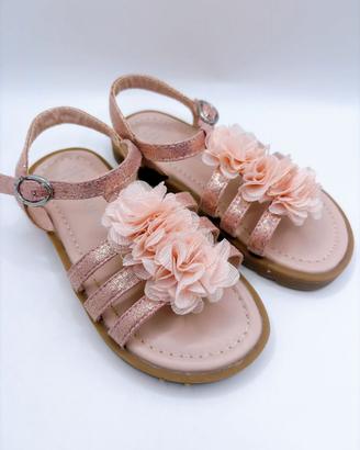 Sandali Rosa Glitter con Fiori Bambina taglia 25/2
