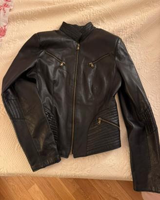 Giacca chiodo biker  in vera pelle nera