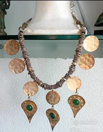 Ugo Correani, collana ottone battuto e giada verde