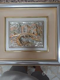 Quadro / Lastra in Argento e Sbalzi Dorati "Paesag