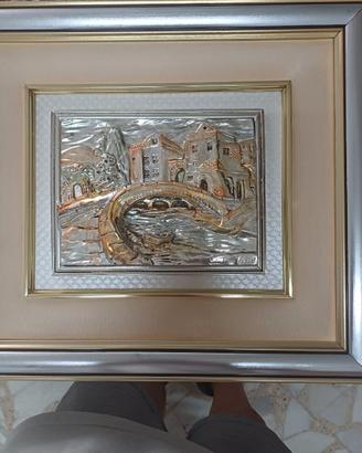 Quadro / Lastra in Argento e Sbalzi Dorati "Paesag