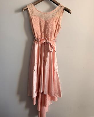 Abito elegante rosa cipria in pizzo e raso