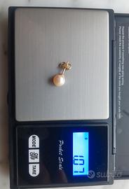 ORO 750 18 KT Carati Orecchino Con perla Naturale 