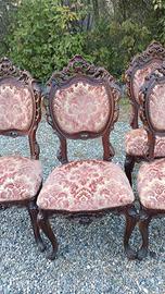 4 sedie barocche in velluto rosso