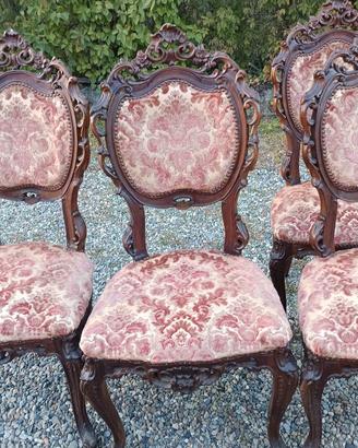 4 sedie barocche in velluto rosso