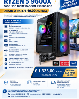 PC GAMING RYZEN 5 16GB SSD 1TB RADEON 8GB W11 PRO