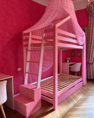 Letto a castello artigianale rosa