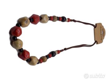Collana donna (N8) con Perle, Rosso, Beige e Nero,