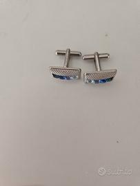 👉 Gemelli camicia eleganti argento con pietre blu