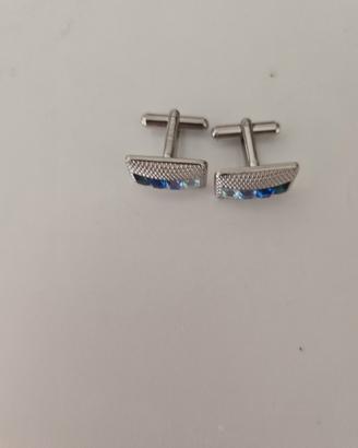 👉 Gemelli camicia eleganti argento con pietre blu