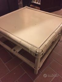 Tavolino quadrato in midollino bianco laccato