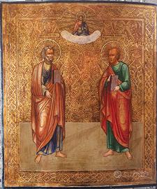 Antica icona russa Santi Pietro e Paolo