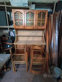 credenza, tavolo, sedie e panca stile rustico 