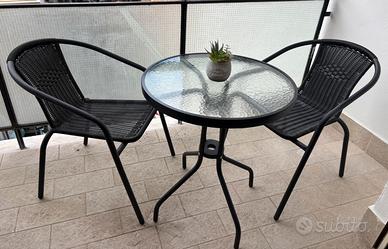 Set Tavolo con 2 Sedie per Balcone/Giardino