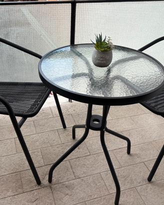Set Tavolo con 2 Sedie per Balcone/Giardino