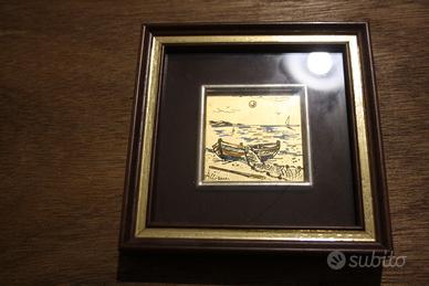 quadretto con dipinto  su lamina oro 917/000.