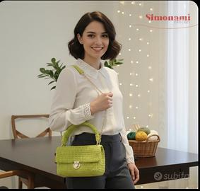 Borsa e porta tessere in cordino all'uncinetto 