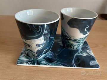 Coppia Tazze Marmo Bianco Blu Ikea