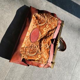 Coppia borsa + cartella artigianali in cuoio e tes