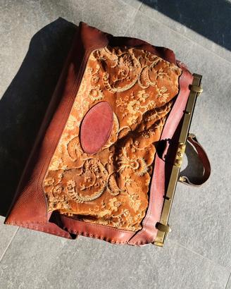 Coppia borsa + cartella artigianali in cuoio e tes