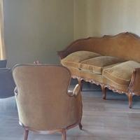 Salottino divano e poltrone in velluto legno