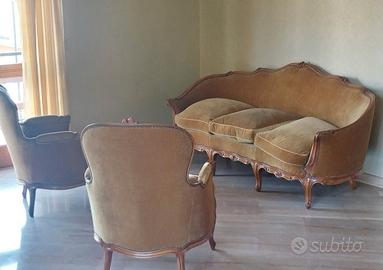 Salottino divano e poltrone in velluto legno
