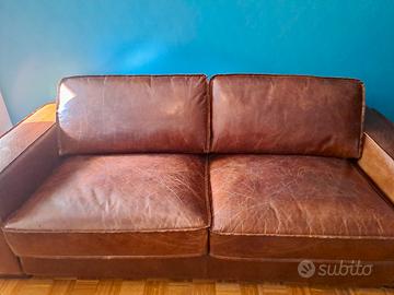 Divano vintage in pelle marrone 3 posti