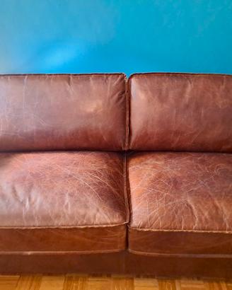 Divano vintage in pelle marrone 3 posti