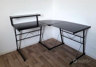 SCRIVANIA ANGOLARE A L CON RIPIANO MONITOR