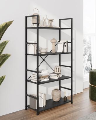 Libreria 58x112h cm in acciaio nero e legno rovere