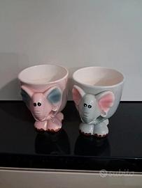 Coppia di Tazze/Vasi Elefante Vintage in Ceramica 