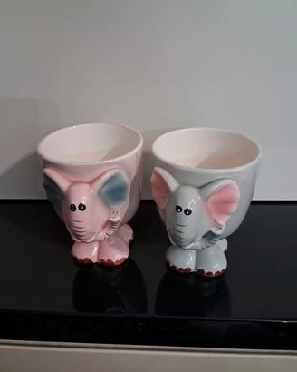 Coppia di Tazze/Vasi Elefante Vintage in Ceramica 