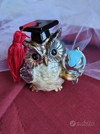 Gufo laureato mappamondo laminato argento