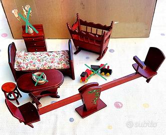 Cameretta culla altalena legno casa delle bambole