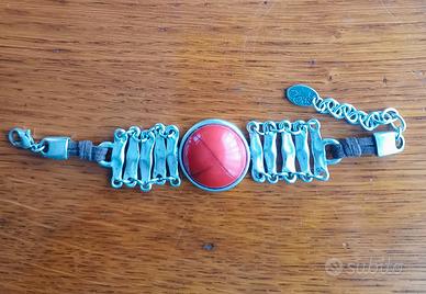 Bracciale diaspro rosso e metallo nuovo 