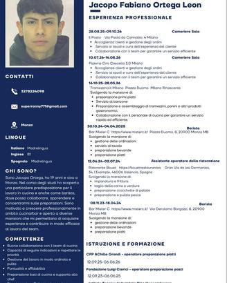 Barista/aiutocuoco/cameriere