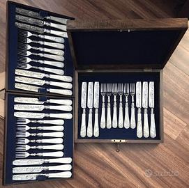 Servizio vittoriano in argento 925 e madreperla