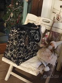 borsa juta e pizzo nero