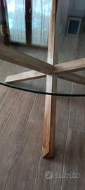 tavolo in cristallo e legno misure H. 75  L. 120