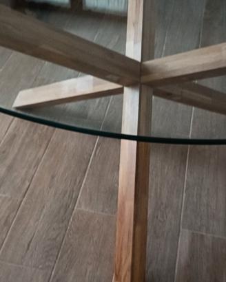 tavolo in cristallo e legno misure H. 75  L. 120