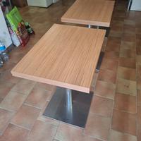 Set di 3 tavoli in acciaio e legno