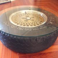 Tavolino basso cerchione design industriale