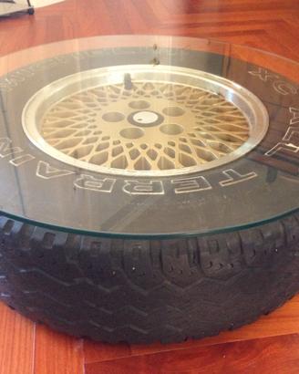 Tavolino basso cerchione design industriale