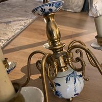 Lampadario vintage 5 luci in ottone e ceramica