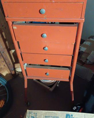 carrello cassettiera arancione vintage