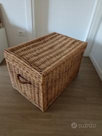 Grande Baule in Vimini Vintage con Fodera Floreale