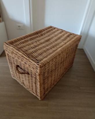 Grande Baule in Vimini Vintage con Fodera Floreale